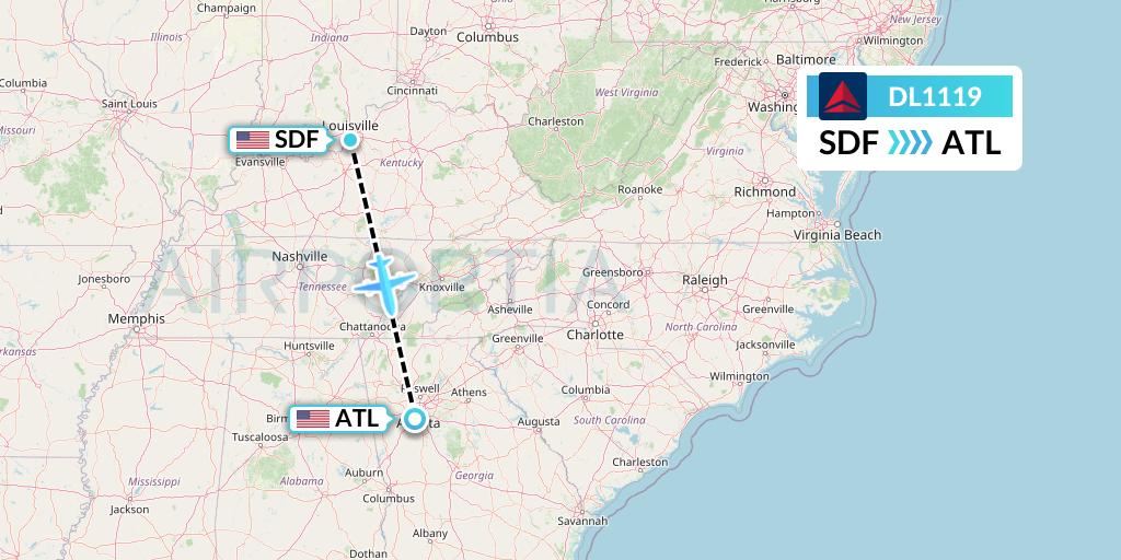 DL1119 Delta Air Lines Flight Map: Louisville to Atlanta