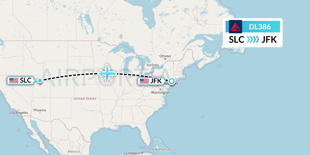 DL386 Delta Air Lines Flight Map: Salt Lake City to New York