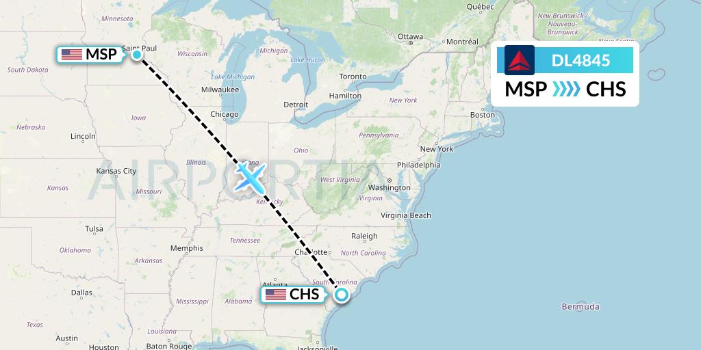 DL4845 Delta Air Lines Flight Map: Minneapolis to Charleston