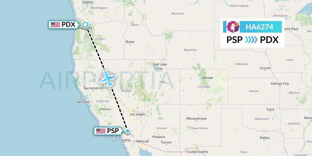 HA6274 Hawaiian Airlines Flight Map: Palm Springs to Portland