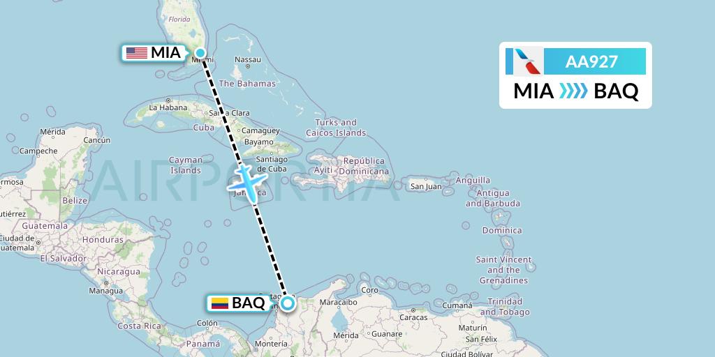 AA927 American Airlines Flight Map: Miami to Barranquilla