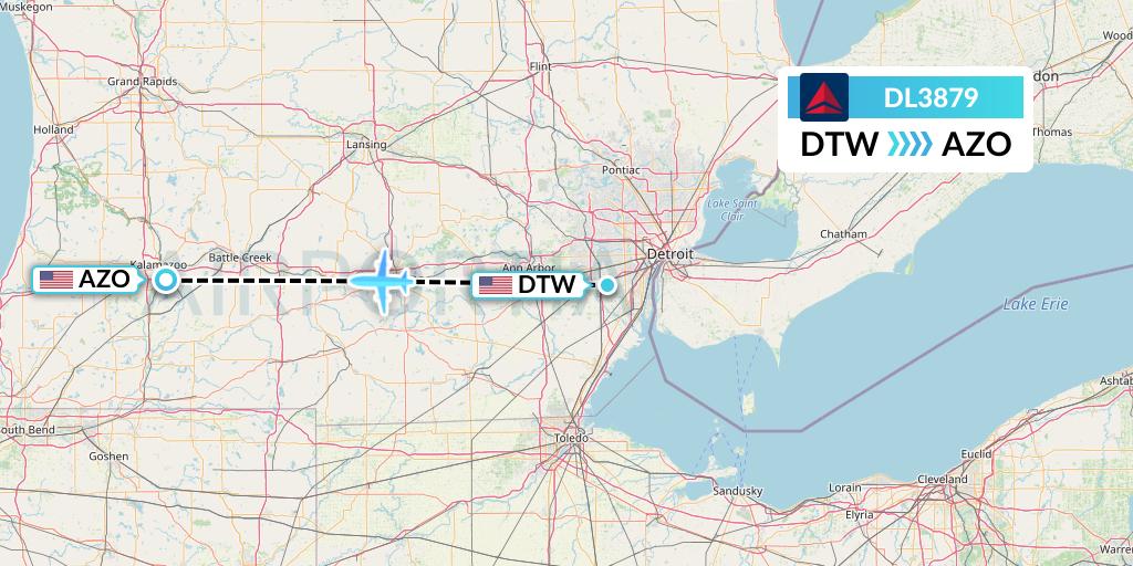 DL3879 Delta Air Lines Flight Map: Detroit to Kalamazoo