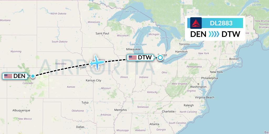 DL2883 Delta Air Lines Flight Map: Denver to Detroit