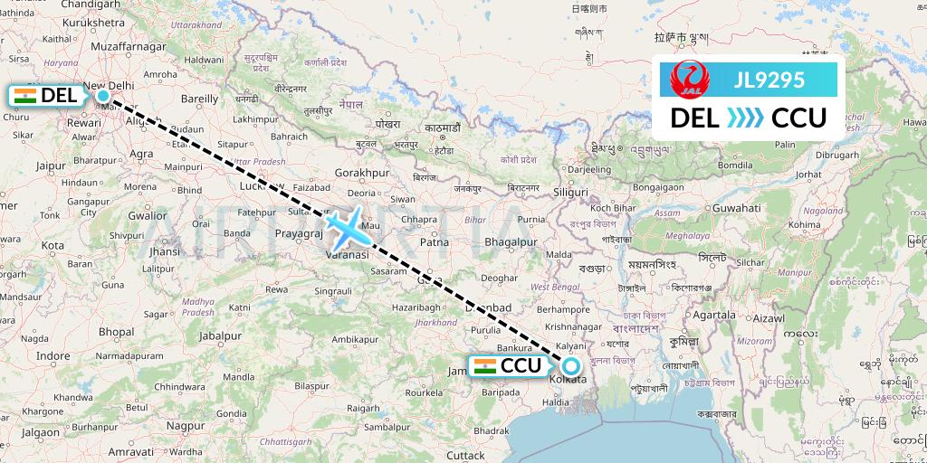 JL9295 Japan Airlines Flight Map: Delhi to Kolkata