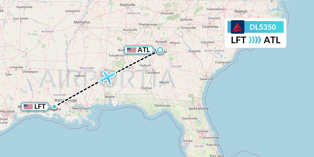 DL5350 Delta Air Lines Flight Map: Lafayette to Atlanta
