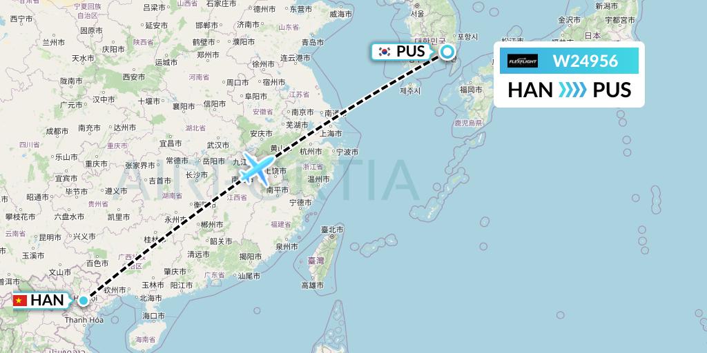 W24956 Flex Flight Flight Map: Hanoi to Busan