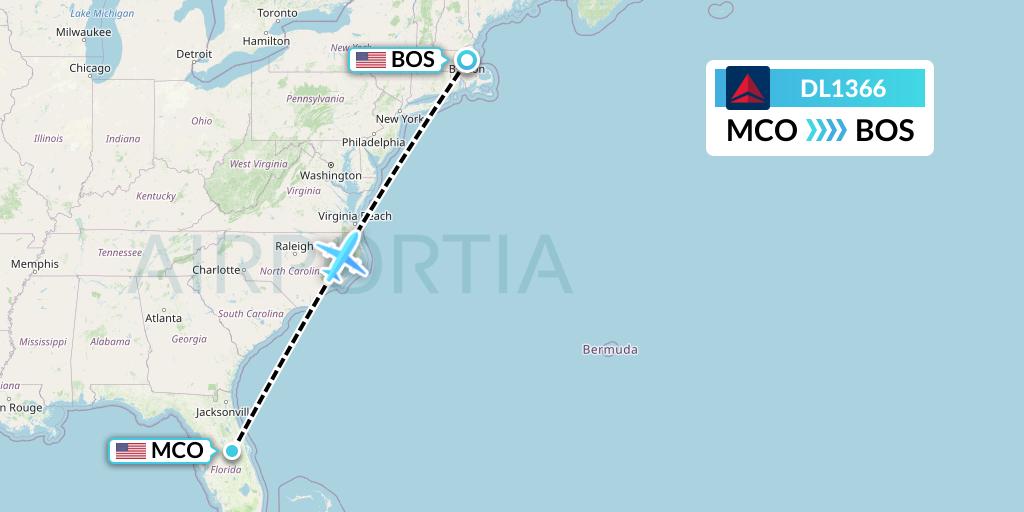 DL1366 Delta Air Lines Flight Map: Orlando to Boston