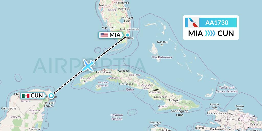 AA1730 American Airlines Flight Map: Miami to Cancun