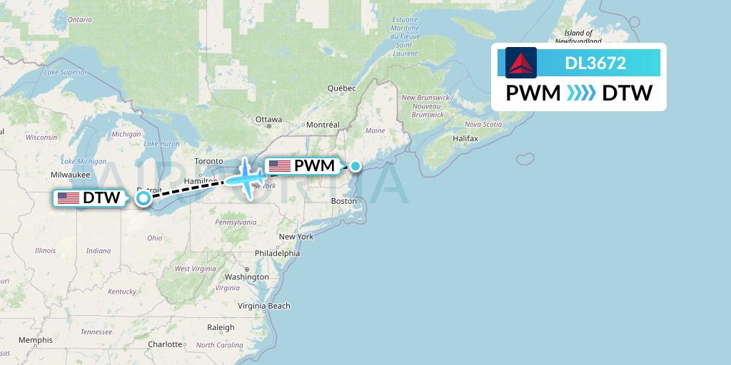 DL3672 Delta Air Lines Flight Map: Portland to Detroit