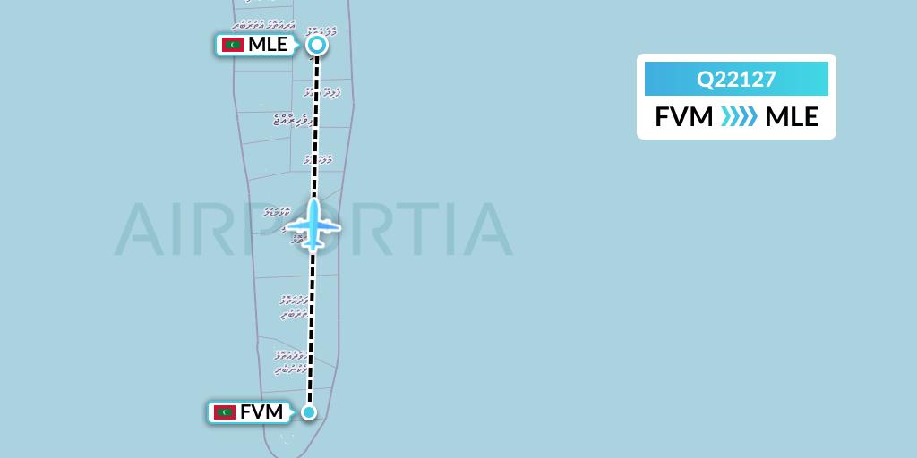 Q22127 Maldivian Flight Map: Fuvahmulah Island to Male