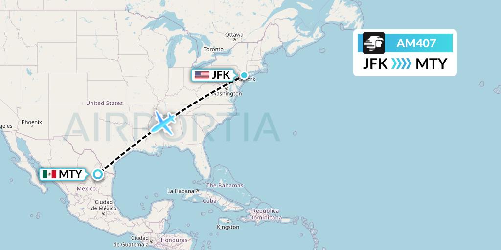 AM407 Aeromexico Flight Map: New York to Monterrey