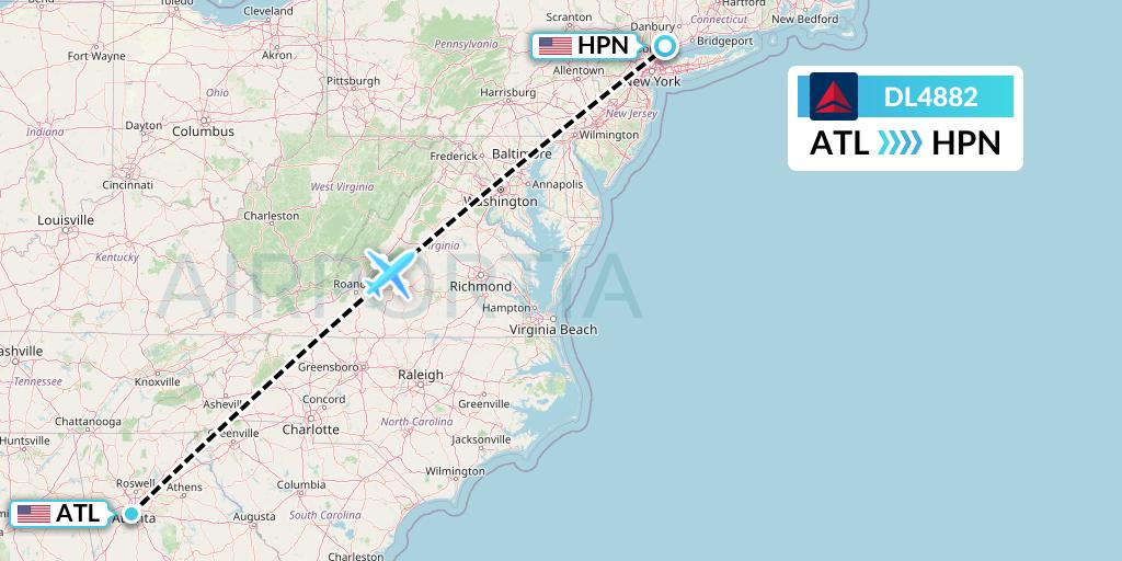 DL4882 Delta Air Lines Flight Map: Atlanta to White Plains