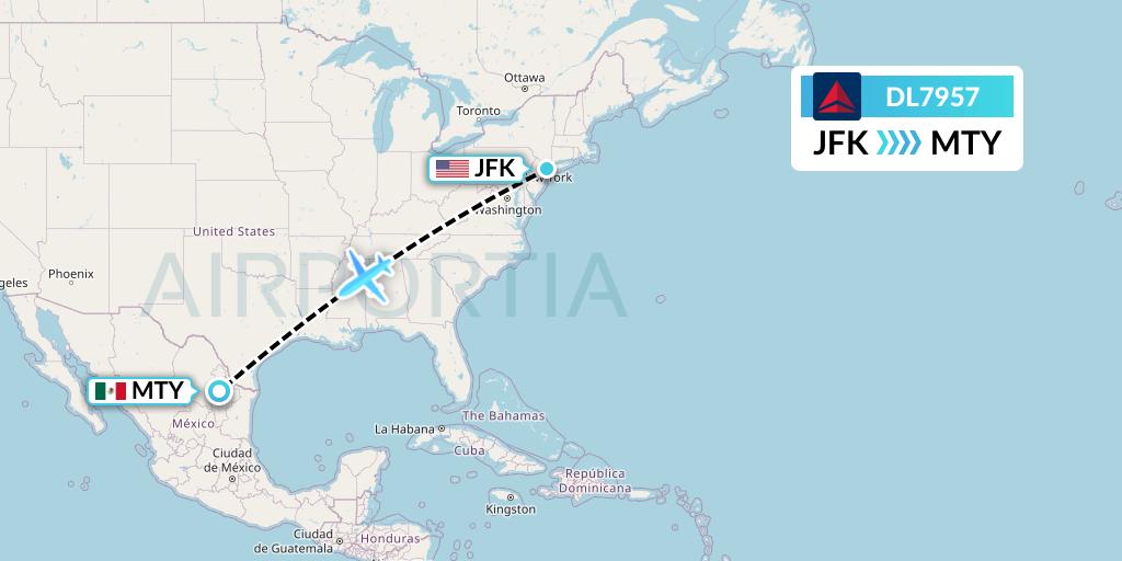 DL7957 Delta Air Lines Flight Map: New York to Monterrey