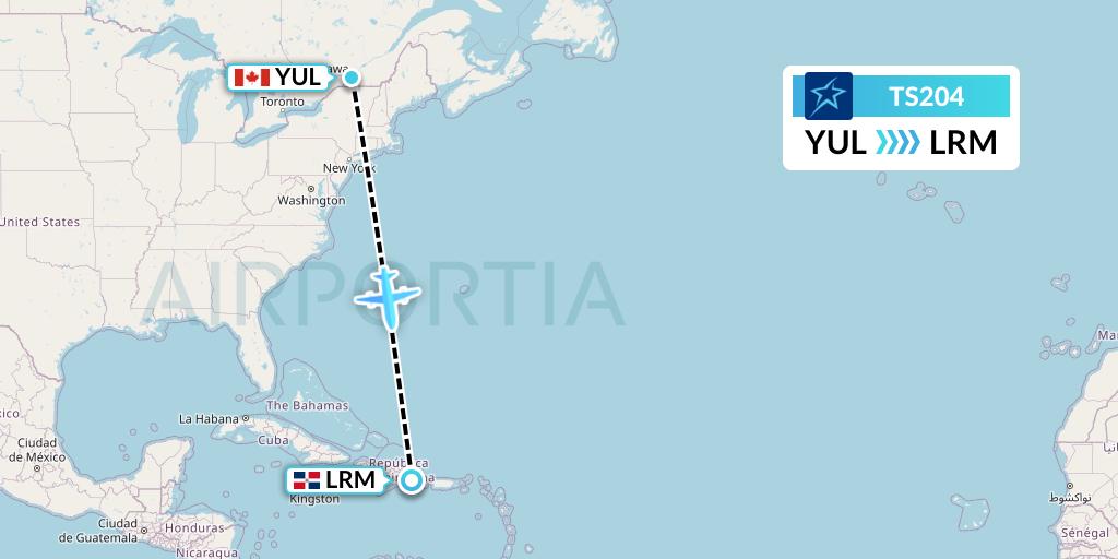 TS204 Air Transat Flight Map: Montreal to La Romana