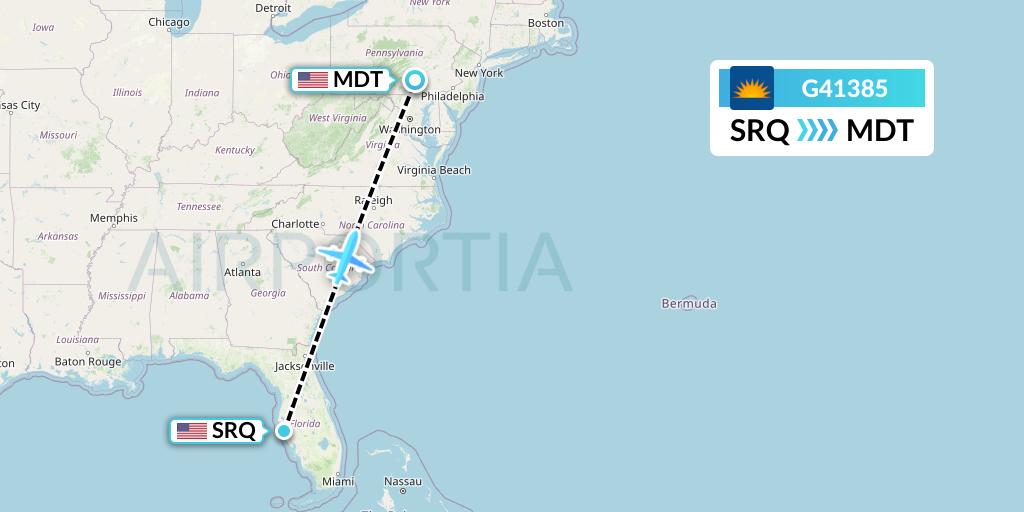 G41385 Allegiant Air Flight Map: Sarasota to Harrisburg