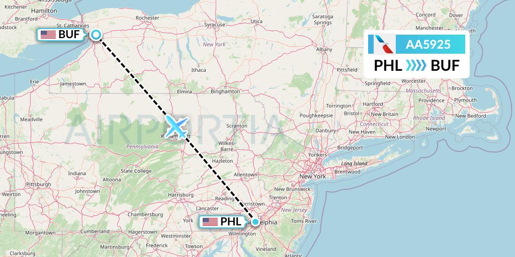 AA5925 American Airlines Flight Map: Philadelphia to Buffalo