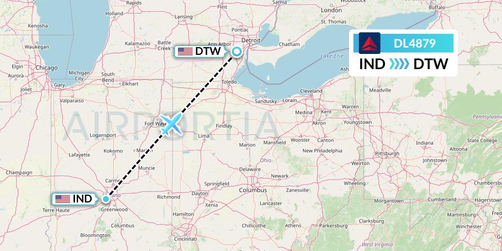 DL4879 Delta Air Lines Flight Map: Indianapolis to Detroit