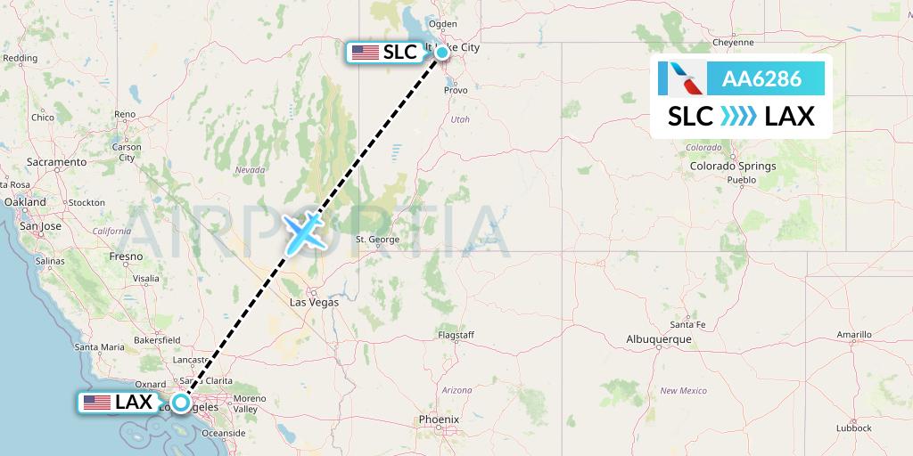 AA6286 American Airlines Flight Map: Salt Lake City to Los Angeles