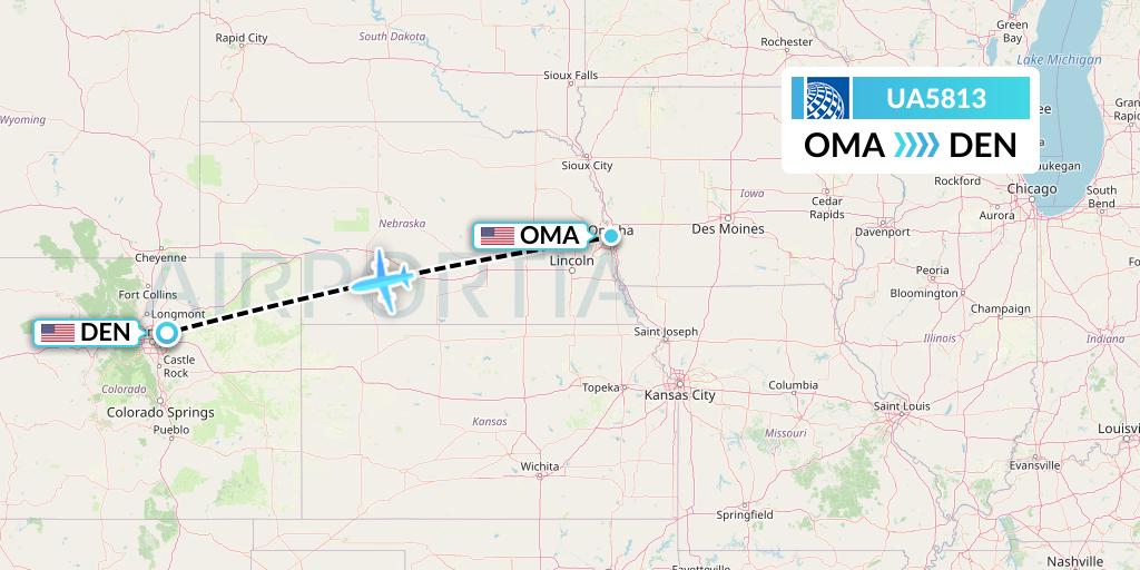 UA5813 United Airlines Flight Map: Omaha to Denver