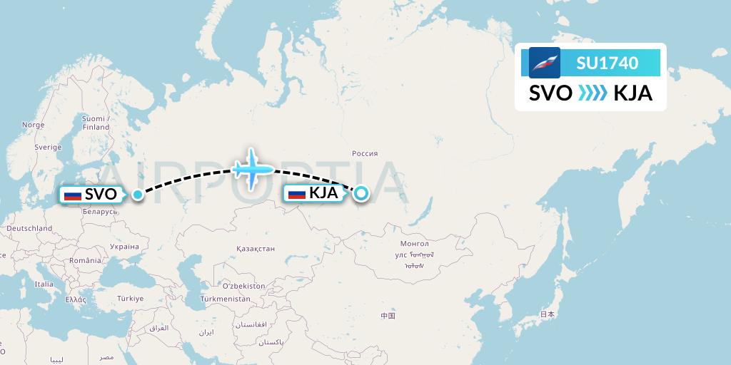 SU1740 Aeroflot Flight Map: Moscow to Krasnoyarsk