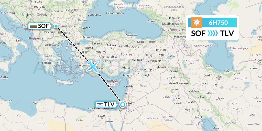 6H750 Israir Airlines Flight Map: Sofia to Tel Aviv