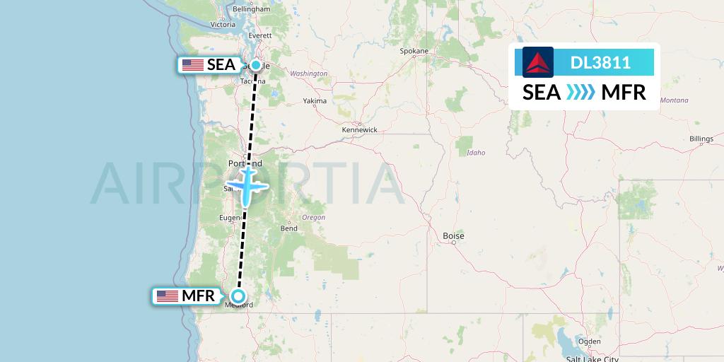DL3811 Delta Air Lines Flight Map: Seattle to Medford