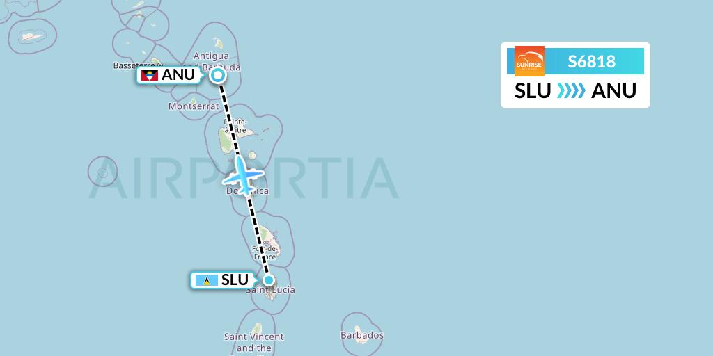 S6818 Sunrise Airways Flight Map: Castries to Antigua