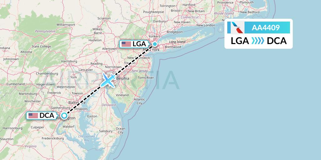 AA4409 American Airlines Flight Map: New York to Washington