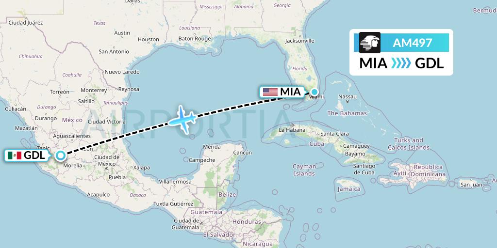 AM497 Aeromexico Flight Map: Miami to Guadalajara