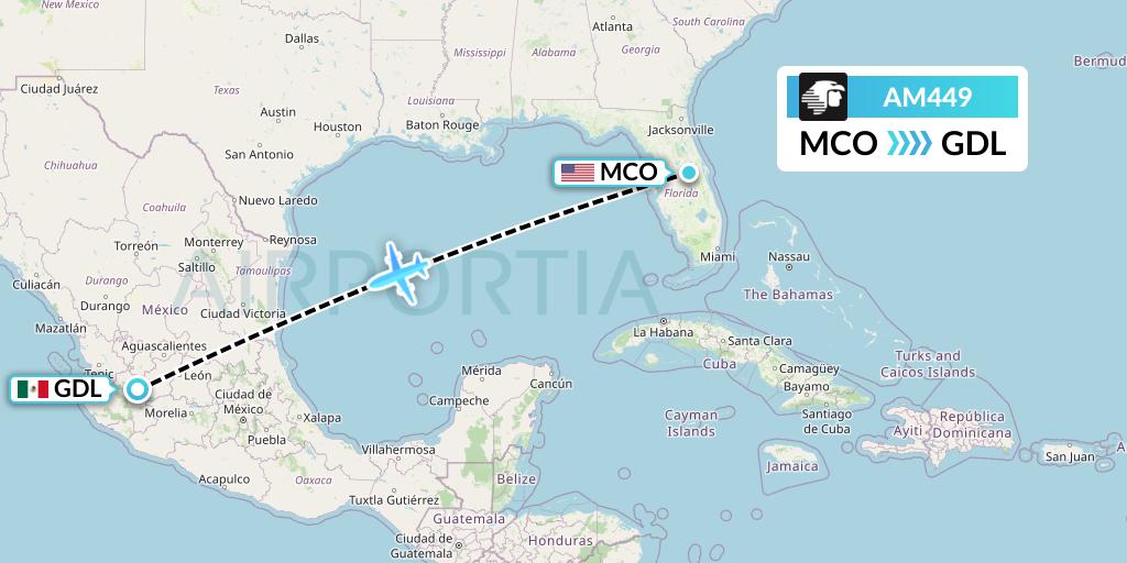 AM449 Aeromexico Flight Map: Orlando to Guadalajara