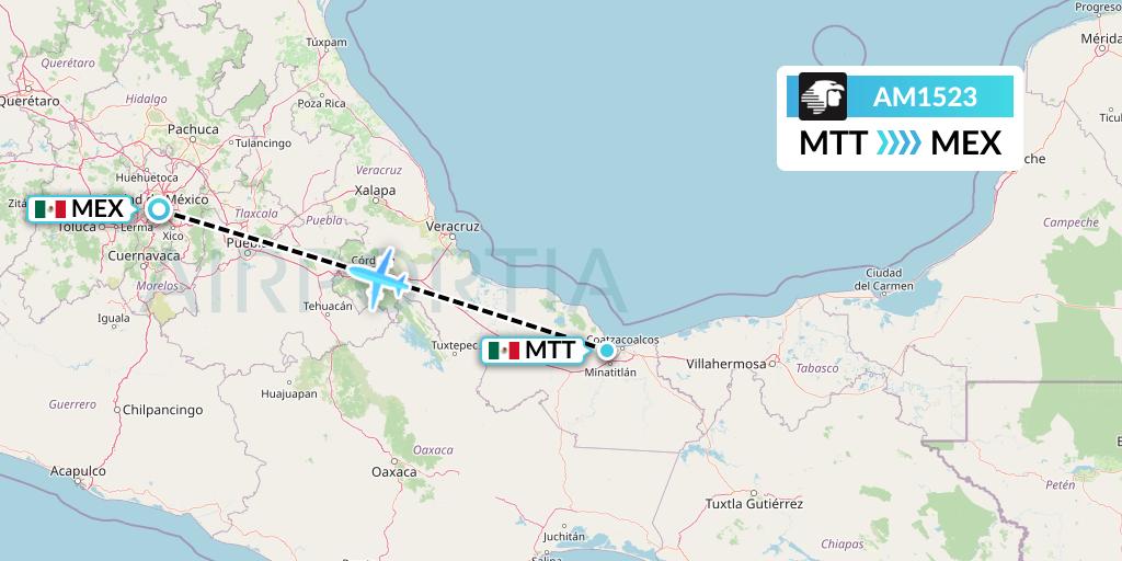 AM1523 Aeromexico Flight Map: Minatitlan to Mexico City