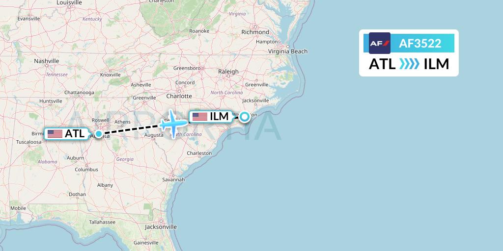 AF3522 Air France Flight Map: Atlanta to Wilmington