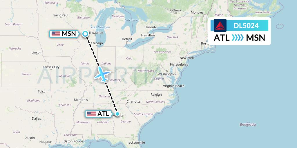 DL5024 Delta Air Lines Flight Map: Atlanta to Madison