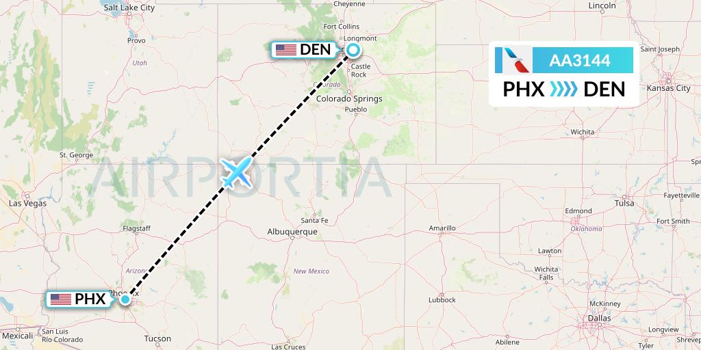 AA3144 American Airlines Flight Map: Phoenix to Denver
