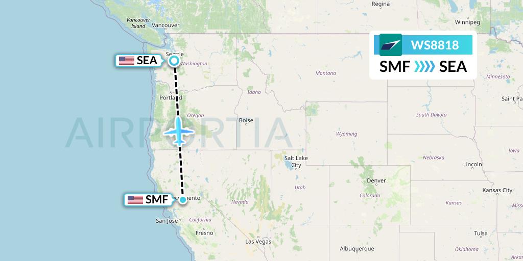 WS8818 WestJet Flight Map: Sacramento to Seattle
