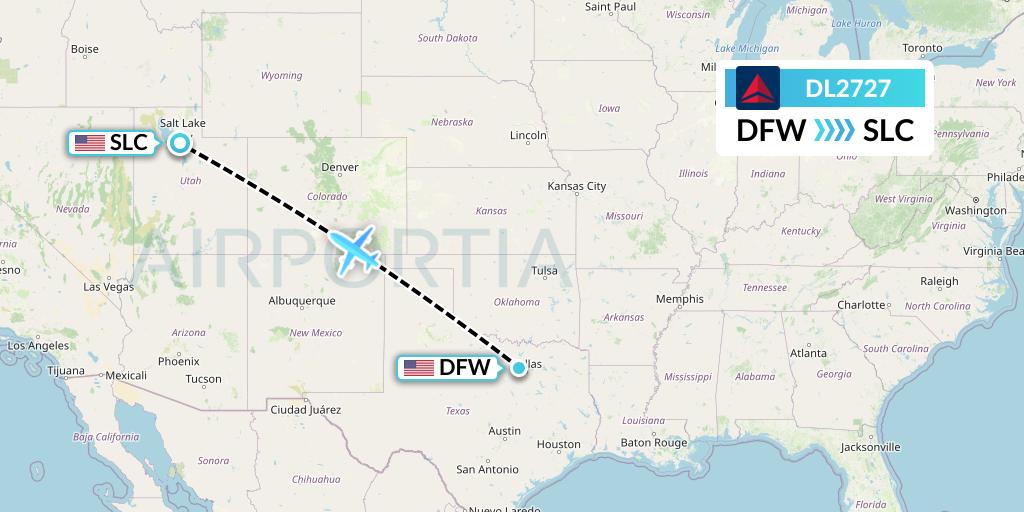 DL2727 Delta Air Lines Flight Map: Dallas to Salt Lake City