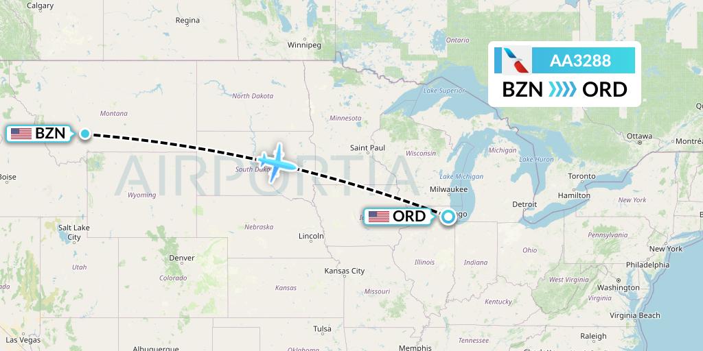 AA3288 American Airlines Flight Map: Bozeman to Chicago