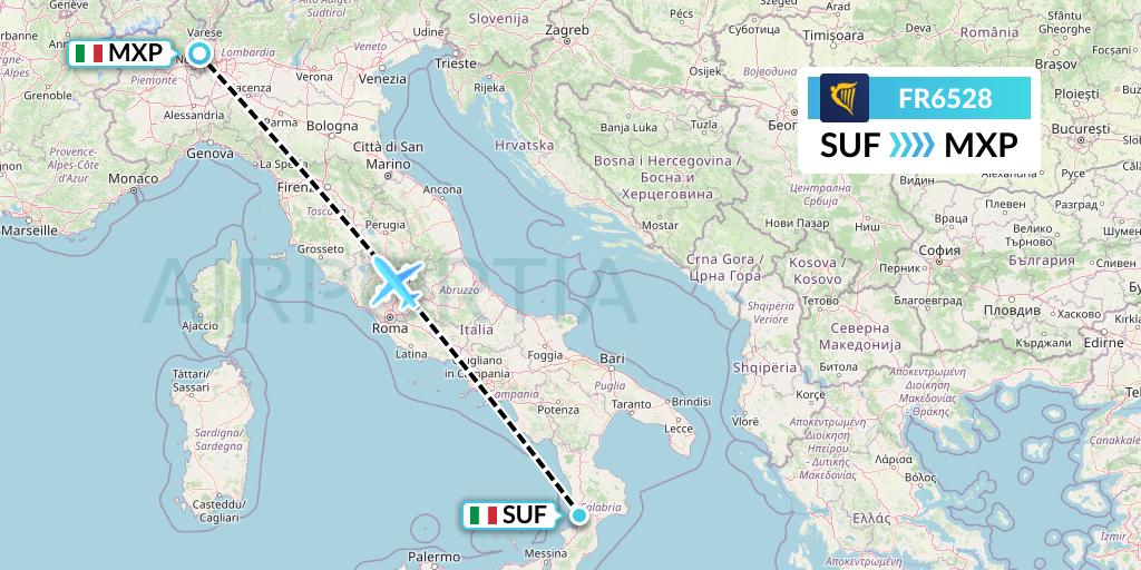 FR6528 Ryanair Flight Map: Lamezia Terme to Milan