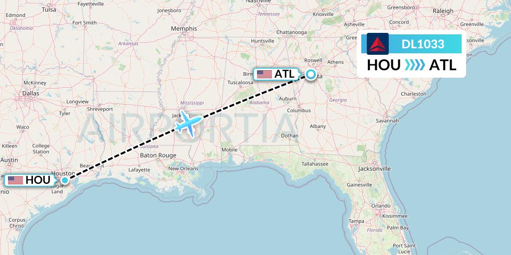 DL1033 Delta Air Lines Flight Map: Houston to Atlanta