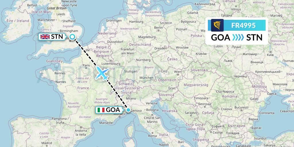 FR4995 Ryanair Flight Map: Genoa to London