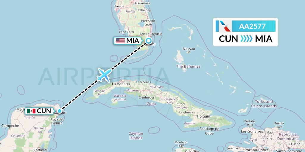 AA2577 American Airlines Flight Map: Cancun to Miami