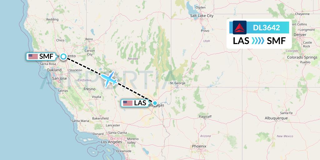 DL3642 Delta Air Lines Flight Map: Las Vegas to Sacramento