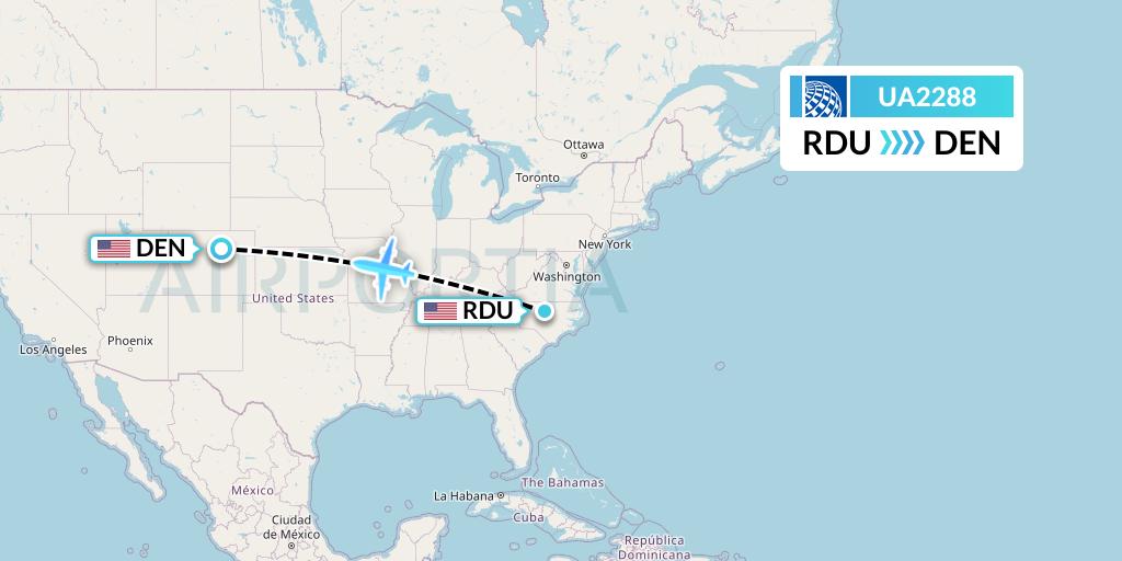 UA2288 United Airlines Flight Map: Raleigh-Durham to Denver