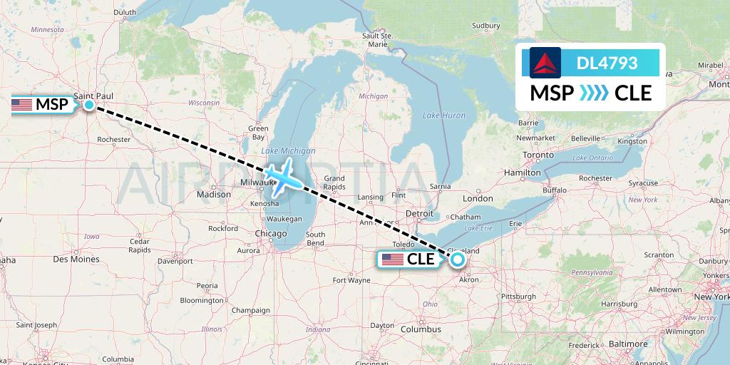 DL4793 Delta Air Lines Flight Map: Minneapolis to Cleveland