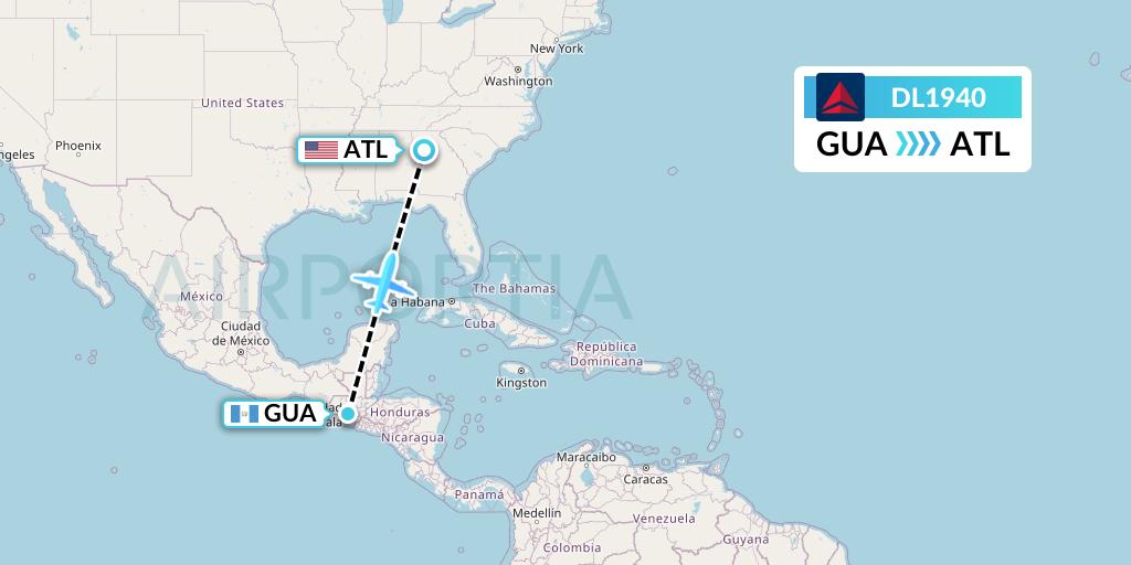 DL1940 Delta Air Lines Flight Map: Guatemala City to Atlanta