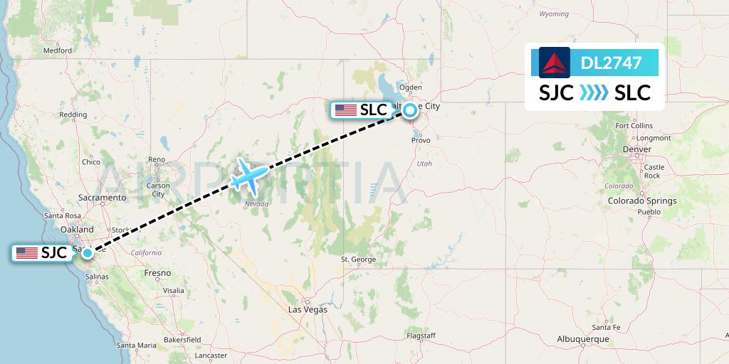 DL2747 Delta Air Lines Flight Map: San Jose to Salt Lake City