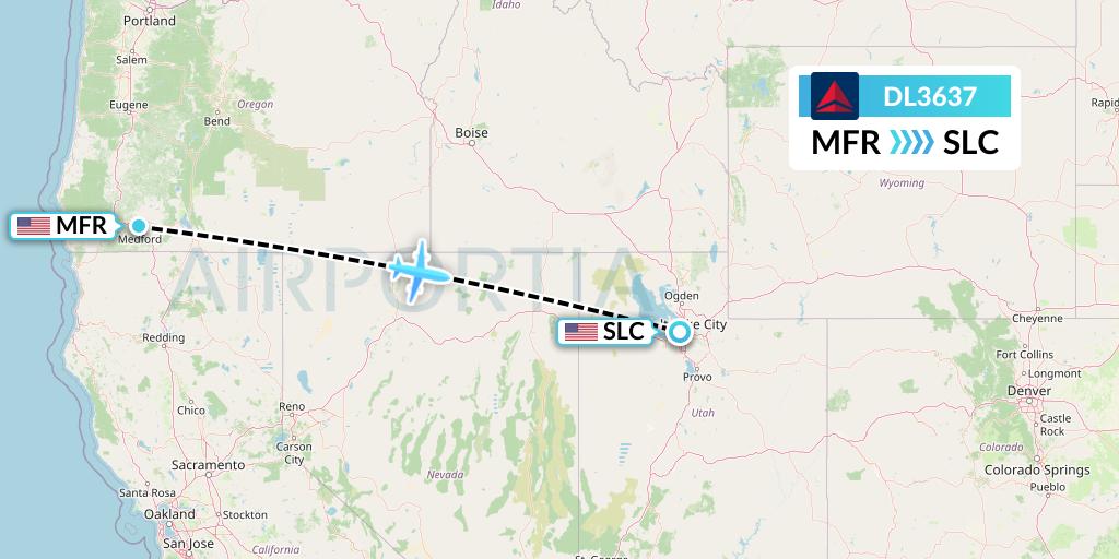 DL3637 Delta Air Lines Flight Map: Medford to Salt Lake City