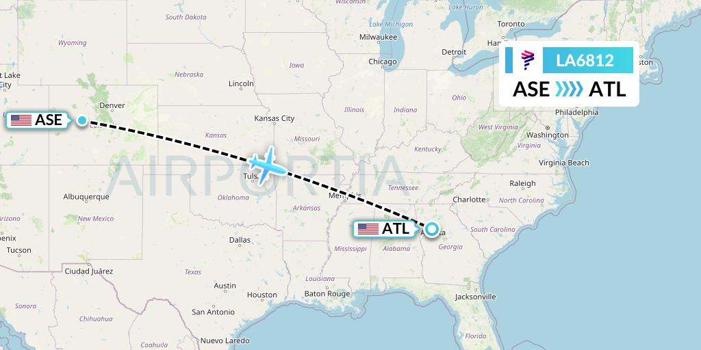 LA6812 LAN Airlines Flight Map: Aspen to Atlanta