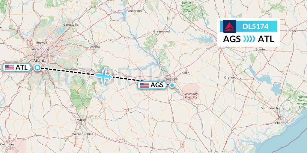 DL5174 Delta Air Lines Flight Map: Augusta to Atlanta