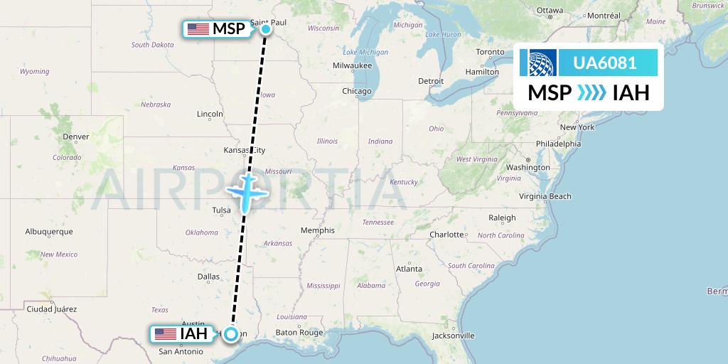 UA6081 United Airlines Flight Map: Minneapolis to Houston